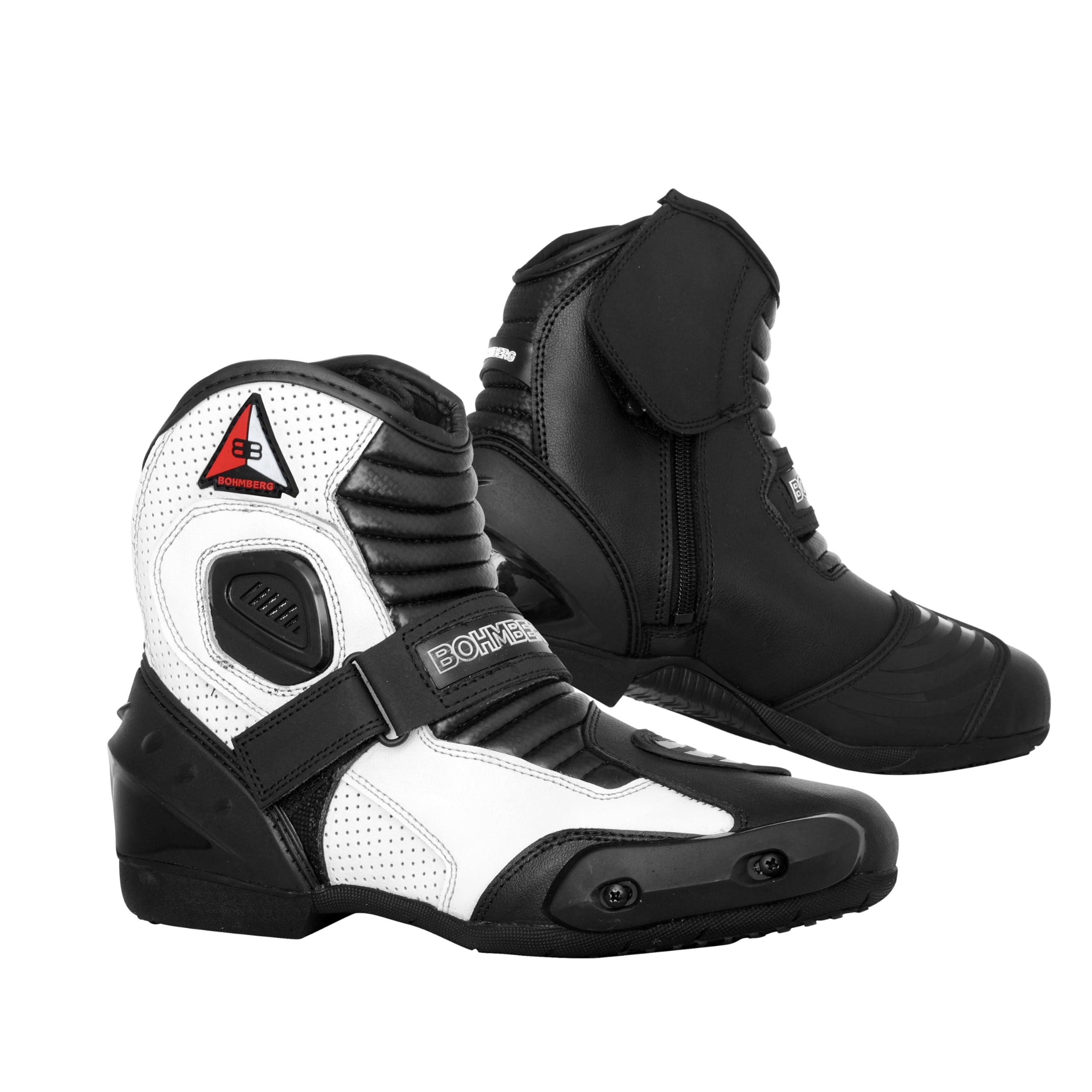 Bohmberg Bottes de moto pour hommes AUDAX, bottes de motard, bottes de moto de sport en cuir, hydrofuges avec protections renforcées attachées