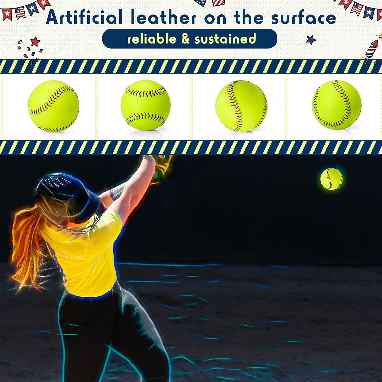 Lewtemi 18 Pack Yellow Sports Practice Softballs Official Size and Weight Slowpitch Softball with 1 Mesh Bag Unmarked Leather Covered Youth Fastpitch Softball Ball for Games Practice Training