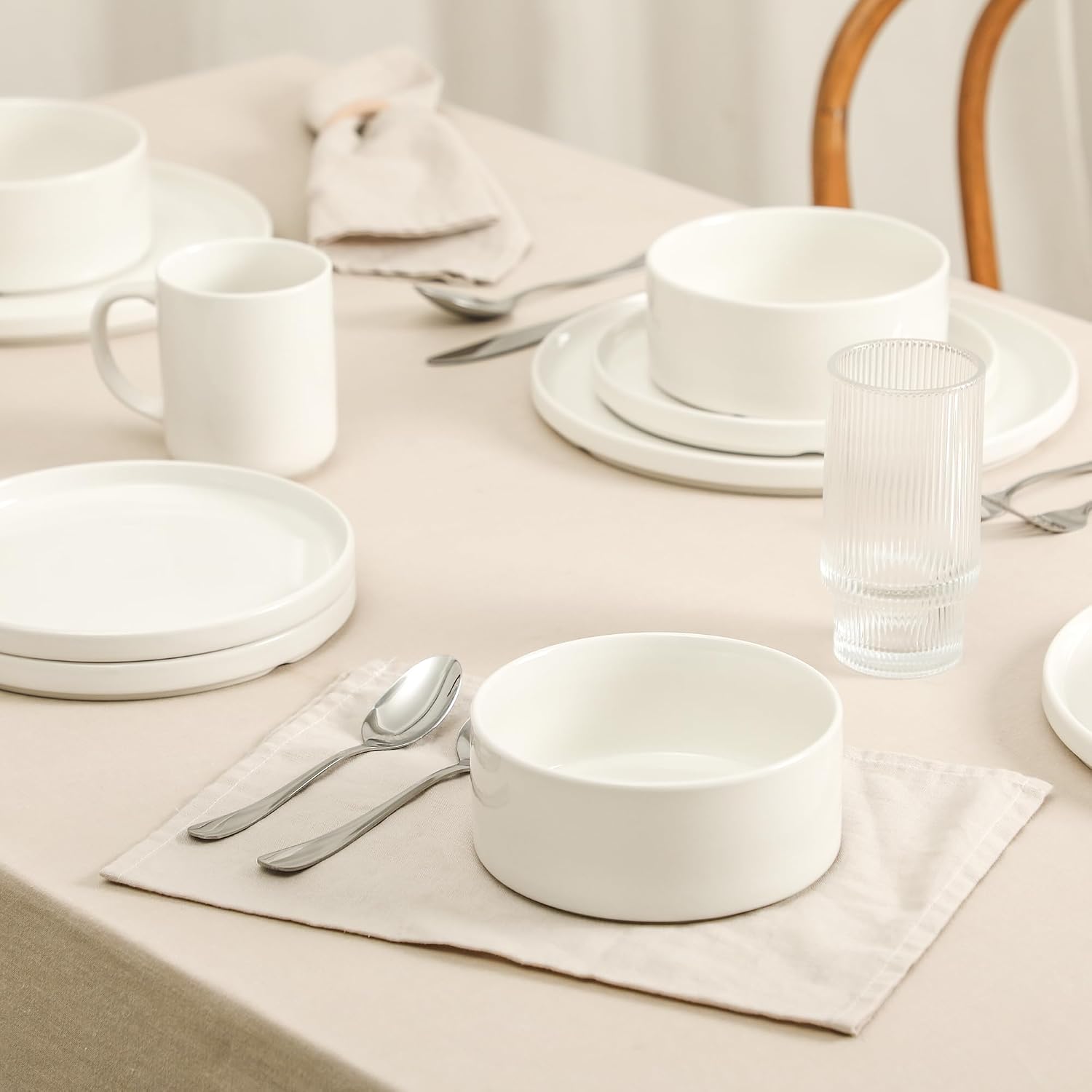 Stone Lain 40-Piece Dinnerware Set, Service for 4 White Porcelain Plates, Bowls... photo 4