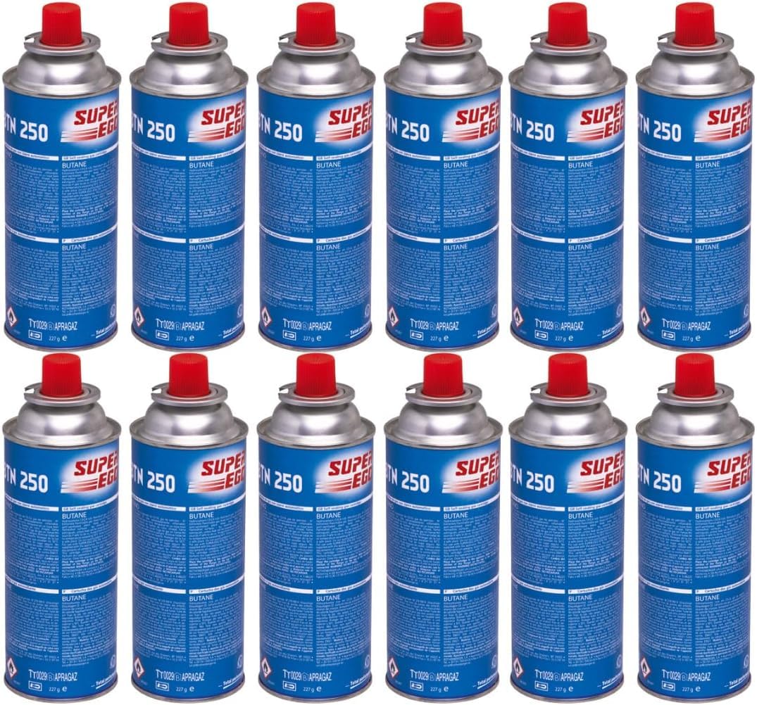 Suinga Confezione da 12 cartucce di gas butano 220 g per fornelli bruciatori, cartuccia di gas per campeggio 250, bombole, blu