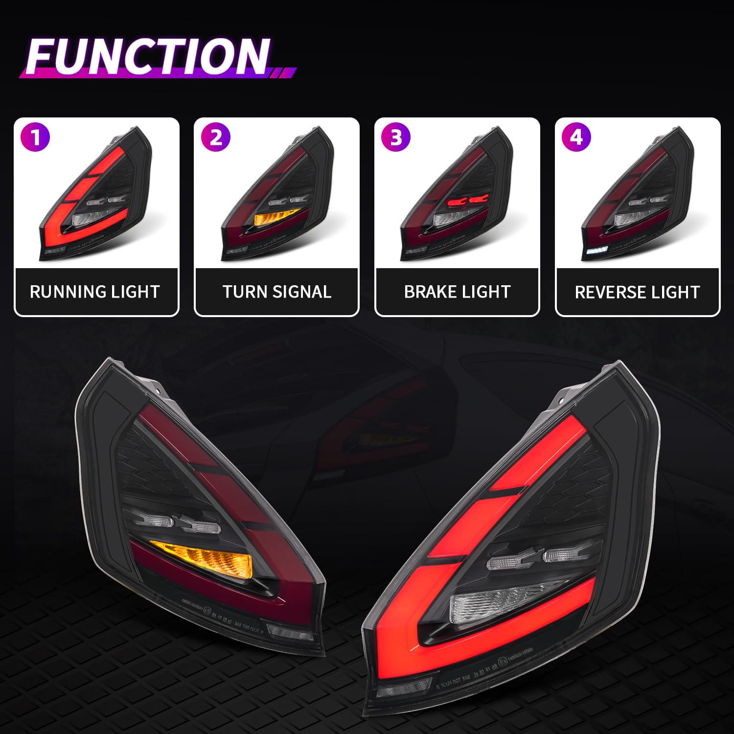 Archaic Posteriori Per Ford Fiesta Hatchback MK7/MK7.5 SE/ST 2009-2017 | LED luci Fari Posteriori con sequenziali,animazione DRL,Con E-Mark