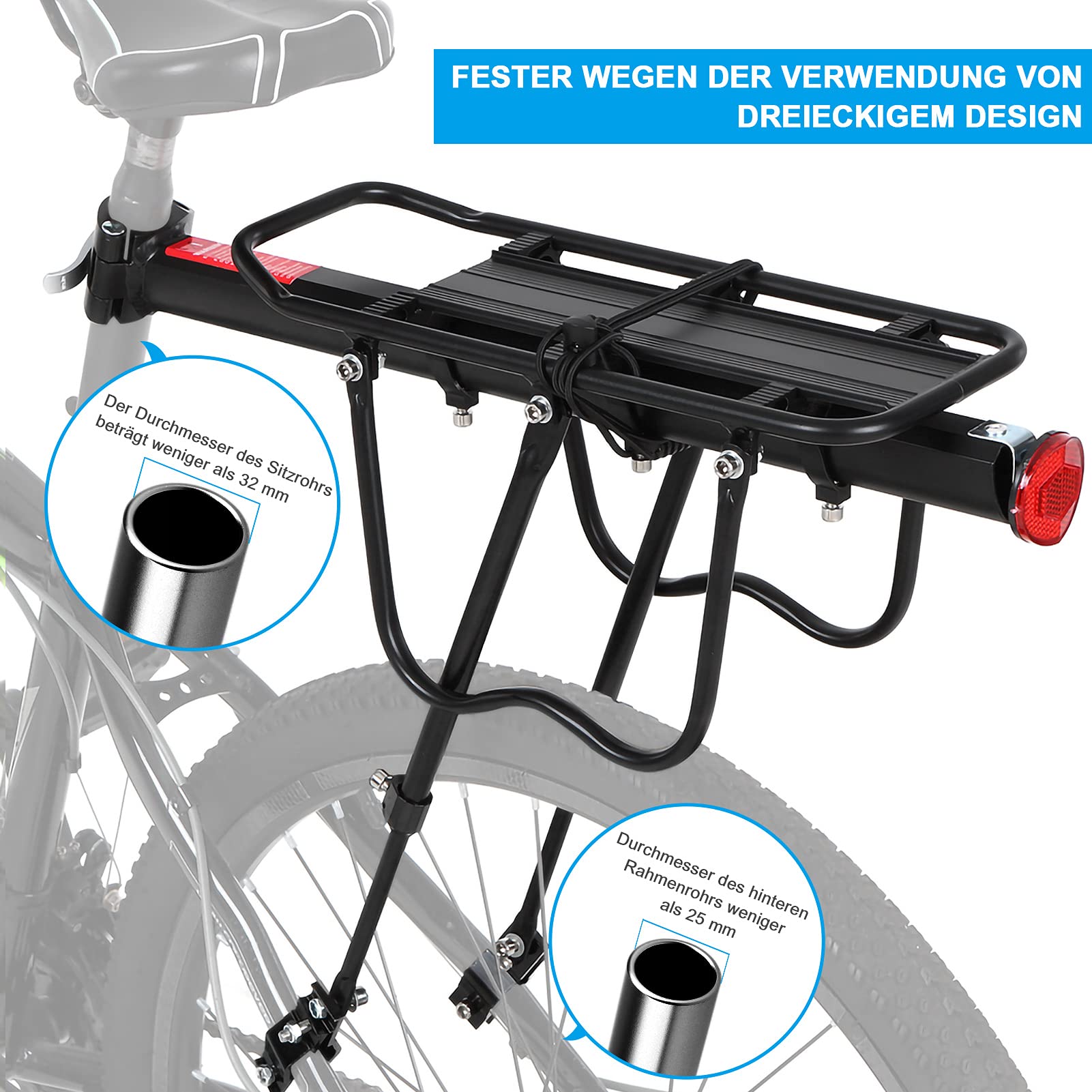 Yabtf Mountainbike Gepäckträger Hinten Aluminium – 24-29 Zoll Verstellbar, 100kg Traglast, Fahrrad Gepäckträger Sattelstütze mit Reflektor, Schnellmontage für MTB & Rennrad