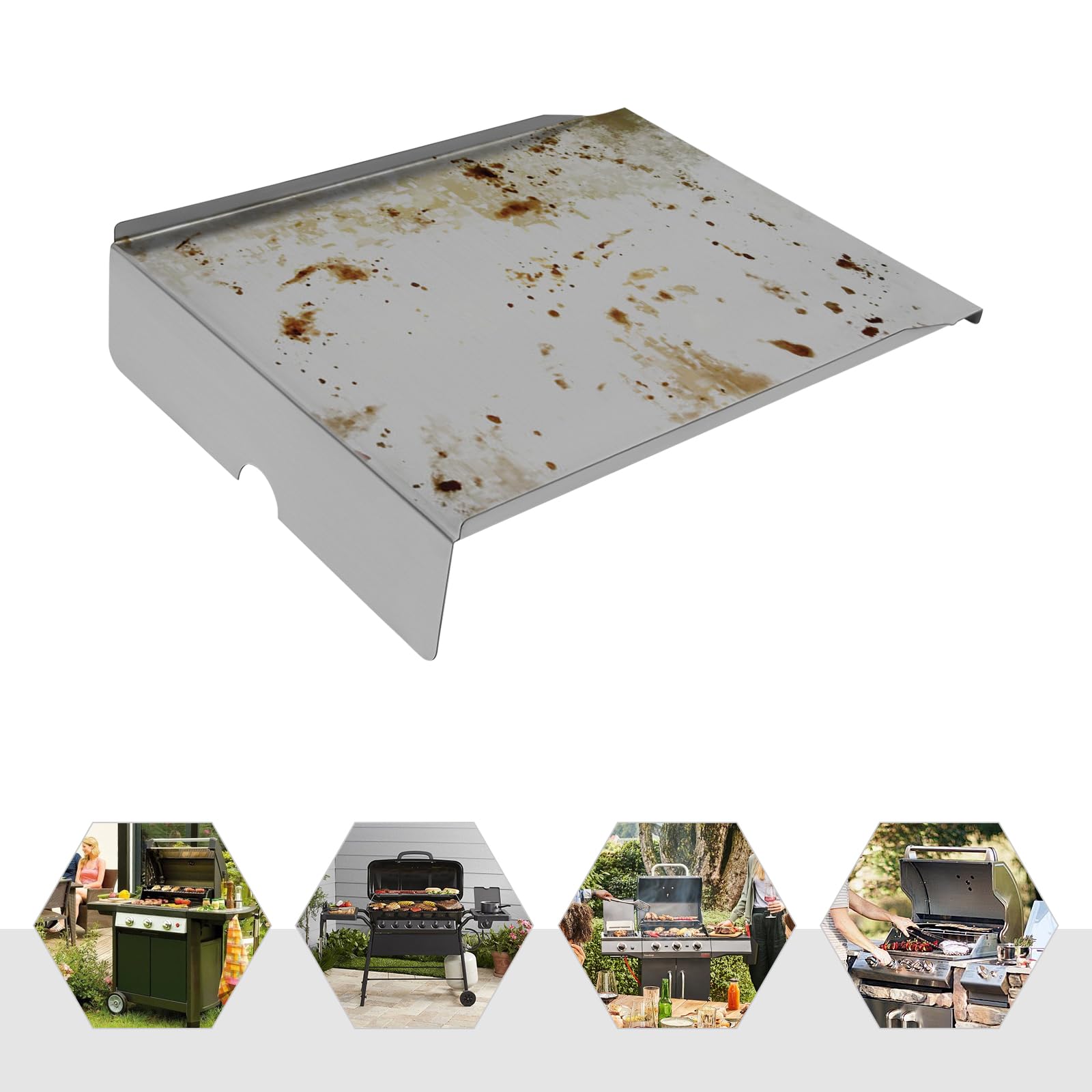 Vaschetta raccogligrasso in acciaio inox, 51 x 40 x 10 cm, riutilizzabile | Per barbecue standard con angolo di 90 gradi, con sei pellicole in alluminio come pratica vaschetta raccogli grasso