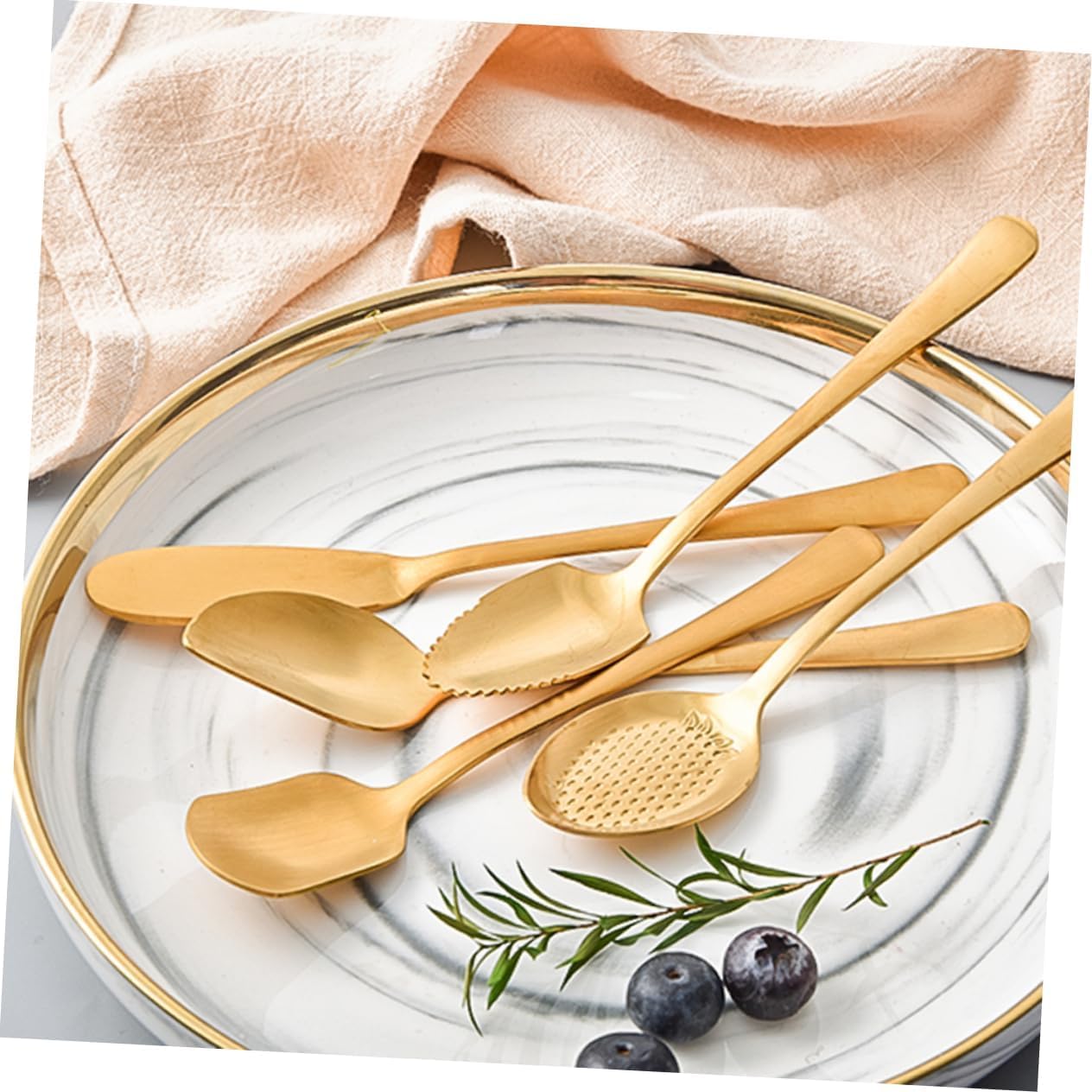 Forchette da Cena 6 Pezzi Coltello Forchetta Cucchiaio Set di Posate in Acciaio Inossidabile Set di Posate da Dessert per La Cucina di Casa Set di Posate Portatili,Gold-5 PCS