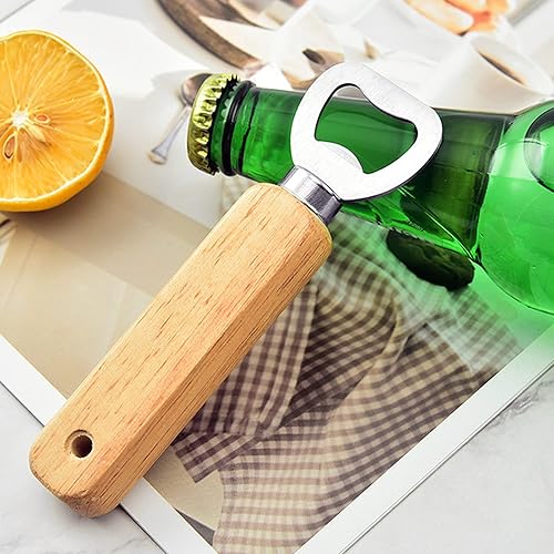 Miniatura 3 de Abrebotellas de acero inoxidable resistente, 10 piezas, de mano, de madera, abrebotellas, abrebotellas de cerveza de sidra, para cocina, bar o