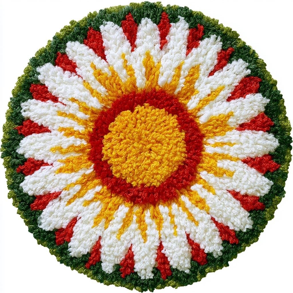 AMBATTERY Round Shape Latch Hook Kits for Adults,Daisy Flowers