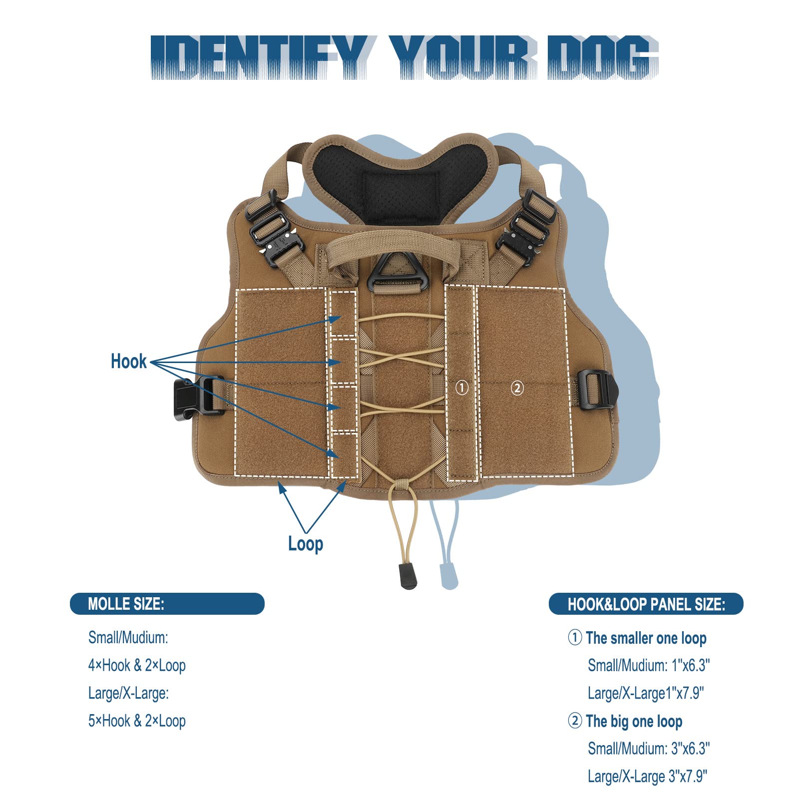 PETNANNY Arnés táctico para perro, arnés para perros de servicio, chaleco de apoyo emocional para perros medianos y grandes, chaleco ESA para perros sin tirones con gancho y bucle, chaleco Molle de