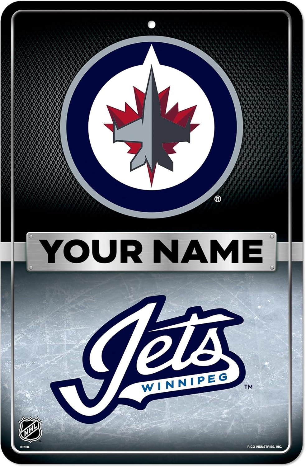 similar Rico Industries NHL Hockey Winnipeg Jets Primary Personalized 11\\\" x 17\\\" Large Metal Home Decor Sign