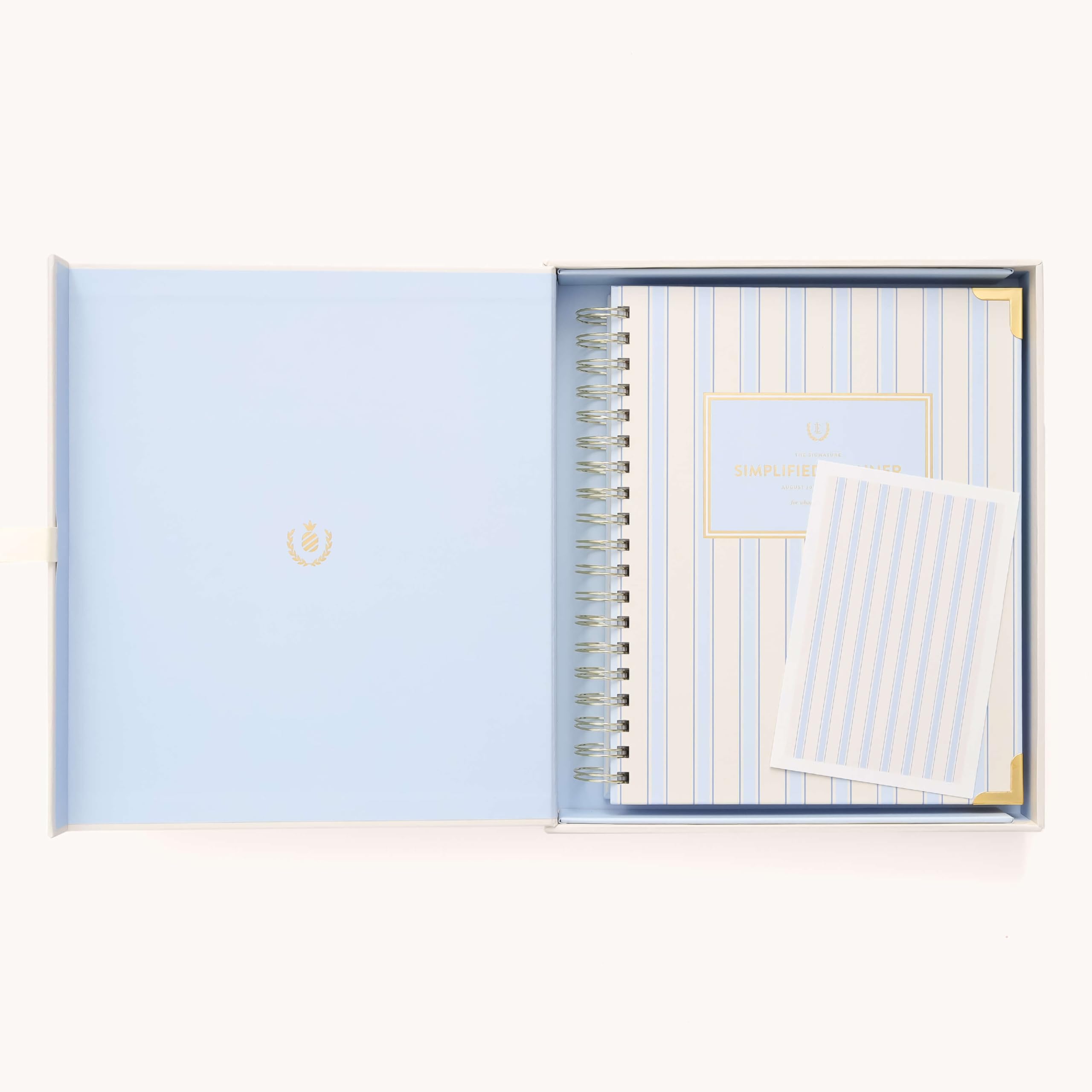 Simplified Agenda settimanale 2026, 12 mesi, a spirale, motivo Serene Stripe, da gennaio 2026 a dicembre 2026, con adesivi, tasche e scatola dei ricordi