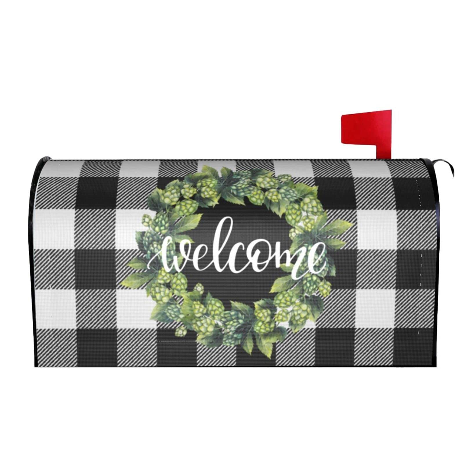 Summer Hops Wreath Magnetic Mailbox Cover – Standard Size 18x21 Inch Buffalo Plaid Decor - View #4
