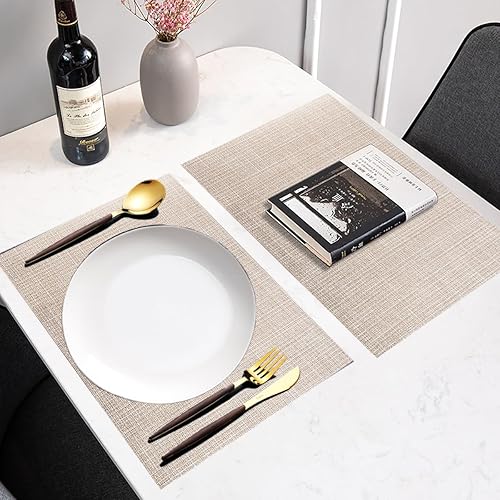 Miniatura 5 de PIGCHCY Juego de 6 manteles individuales de vinilo de PVC, duraderos, para mesa de comedor, resistentes al calor, antideslizantes, tejidos, (18 x 12