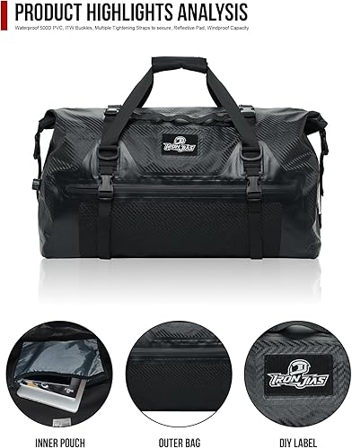 Miniatura 5 de Bolsa seca para motocicleta, impermeable, 50L, bolsa de silla de montar para motocicleta, con textura de fibra de carbono, PVC 500D, bolsa de lona