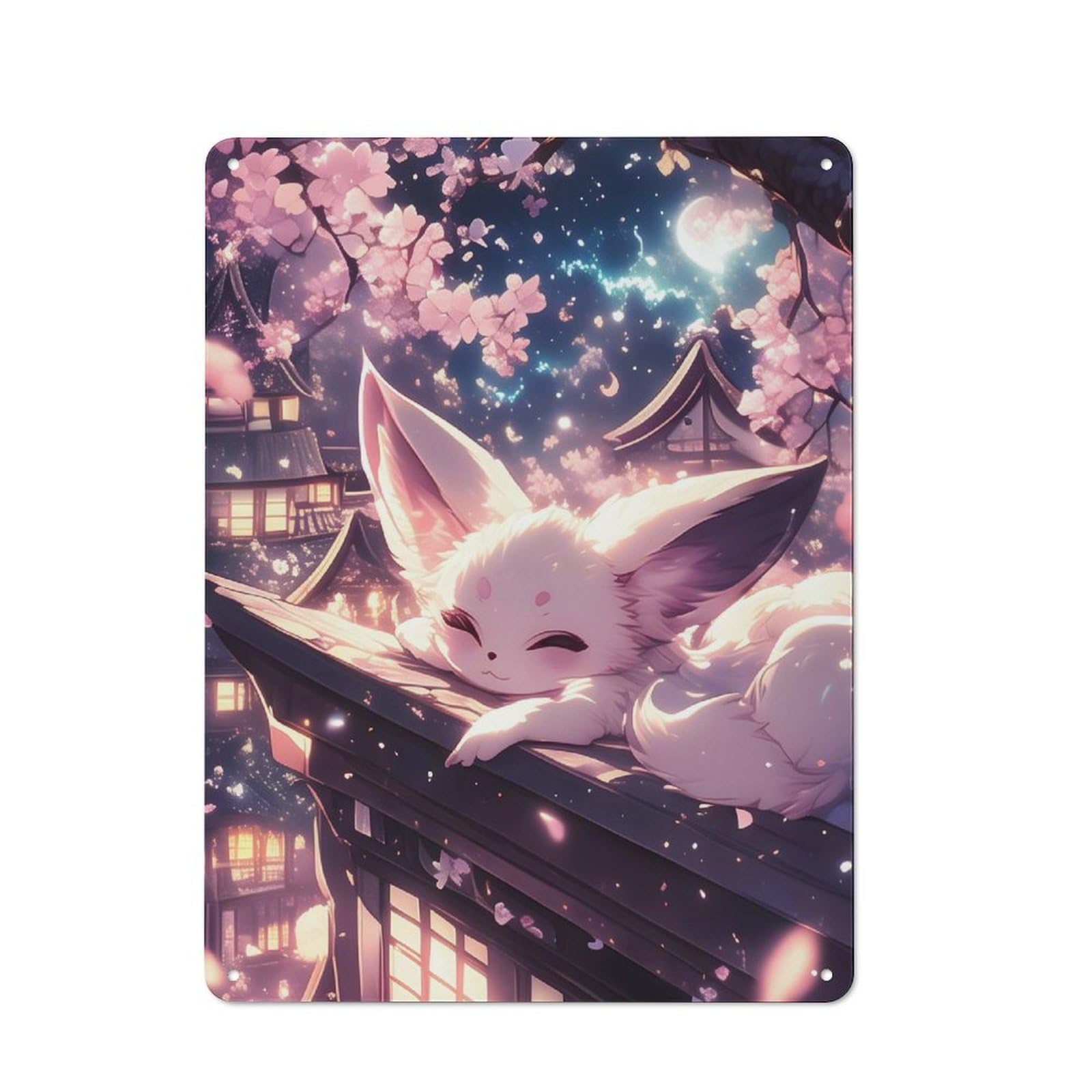 Country Fox in Cherry Blossom Night Farmhouse Metal Sign 40x30cm, Farmhouse Wall Decor for Dining Room, Cafe, Entryway Or Family Room