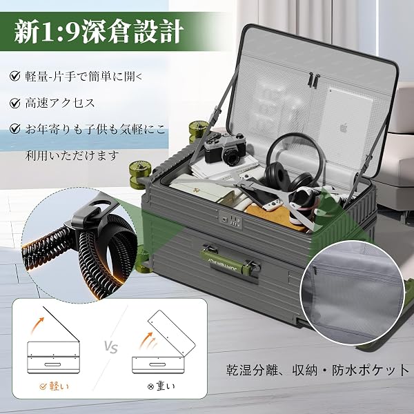 [Oritatanda] スーツケース 片開き 拡張機能付き フロントオープン 軽量 静音キャスター 大容量 日本デザイン キャリーケース TSAロック搭載 海外旅行 出張 (グレー+暗い緑 ハンドル, Sインチ/1-3泊/) - 5