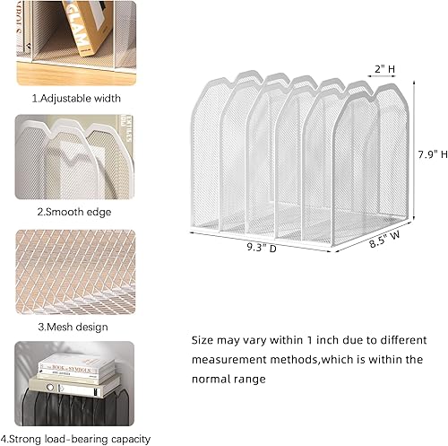 Miniatura 3 de Organizador de carpetas de archivos de 5 secciones blanco para escritorio, soporte vertical de metal de 8.5 x 9.3 pulgadas, organizador de archivos