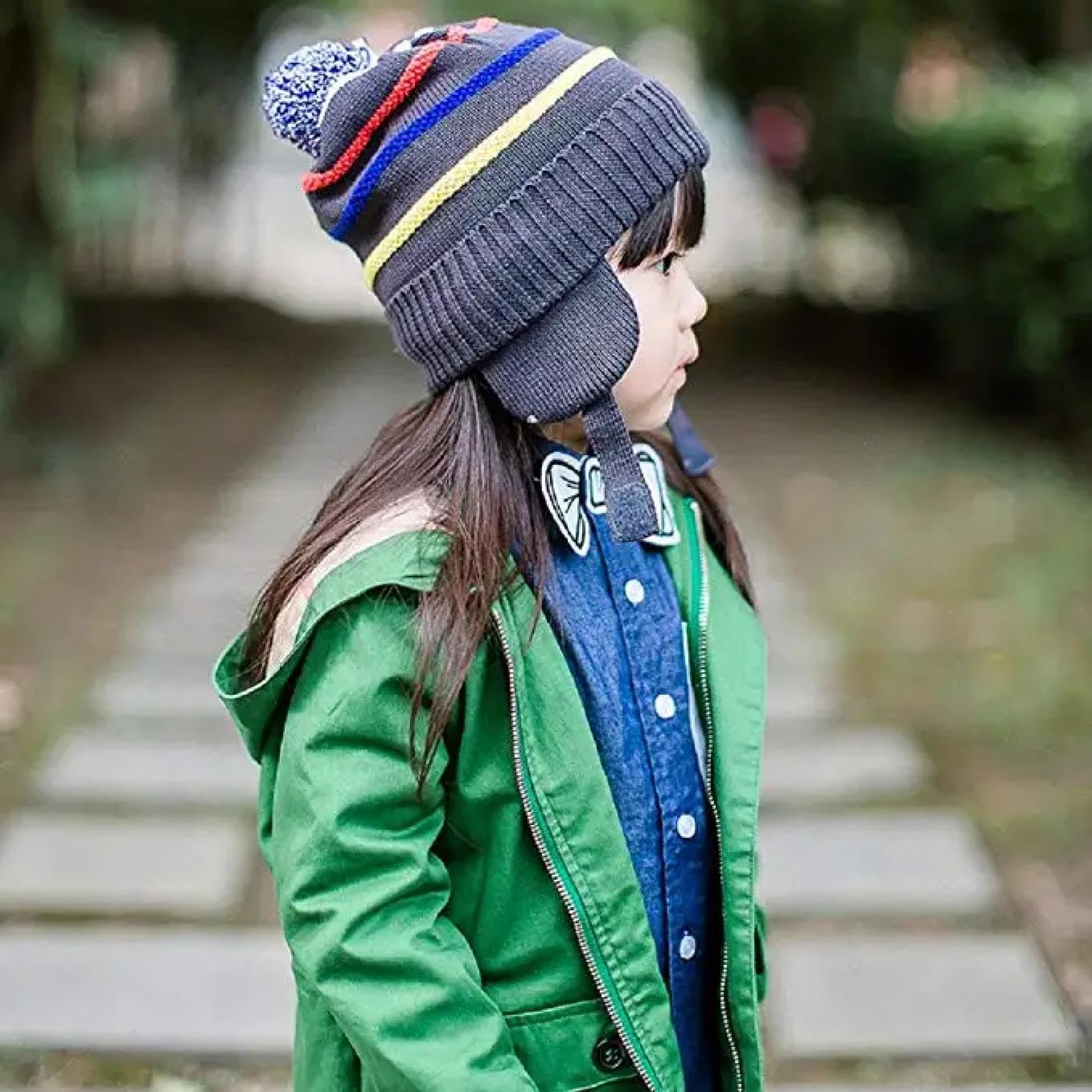 Gorros De Punto para Sombrero Tejido Beanie Gorro De Punto A Rayas para Niños para Niños Forrado Suave con Gorro De Invierno Suave con Puño Cálido