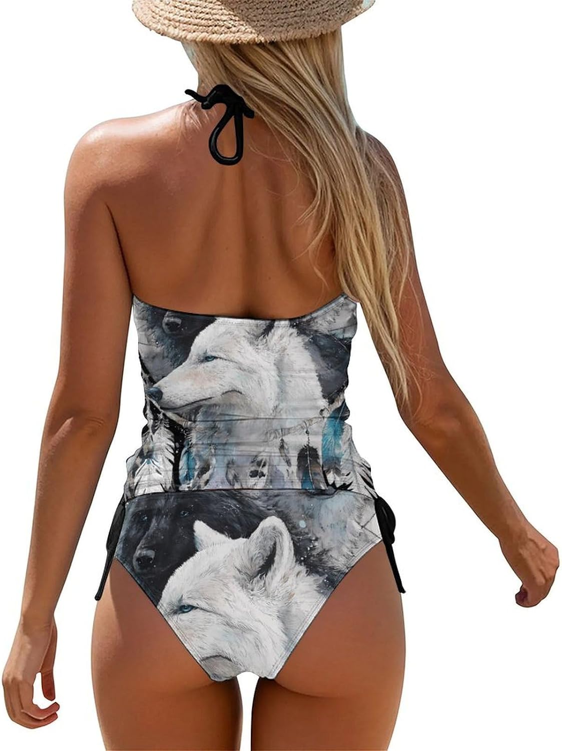 Wolf Dreamcatchers Blue Eyes Women Tankini 2 Piece Swim Bathing Suits | tummy control,high neck top with bottom,swimwear,swimsuits