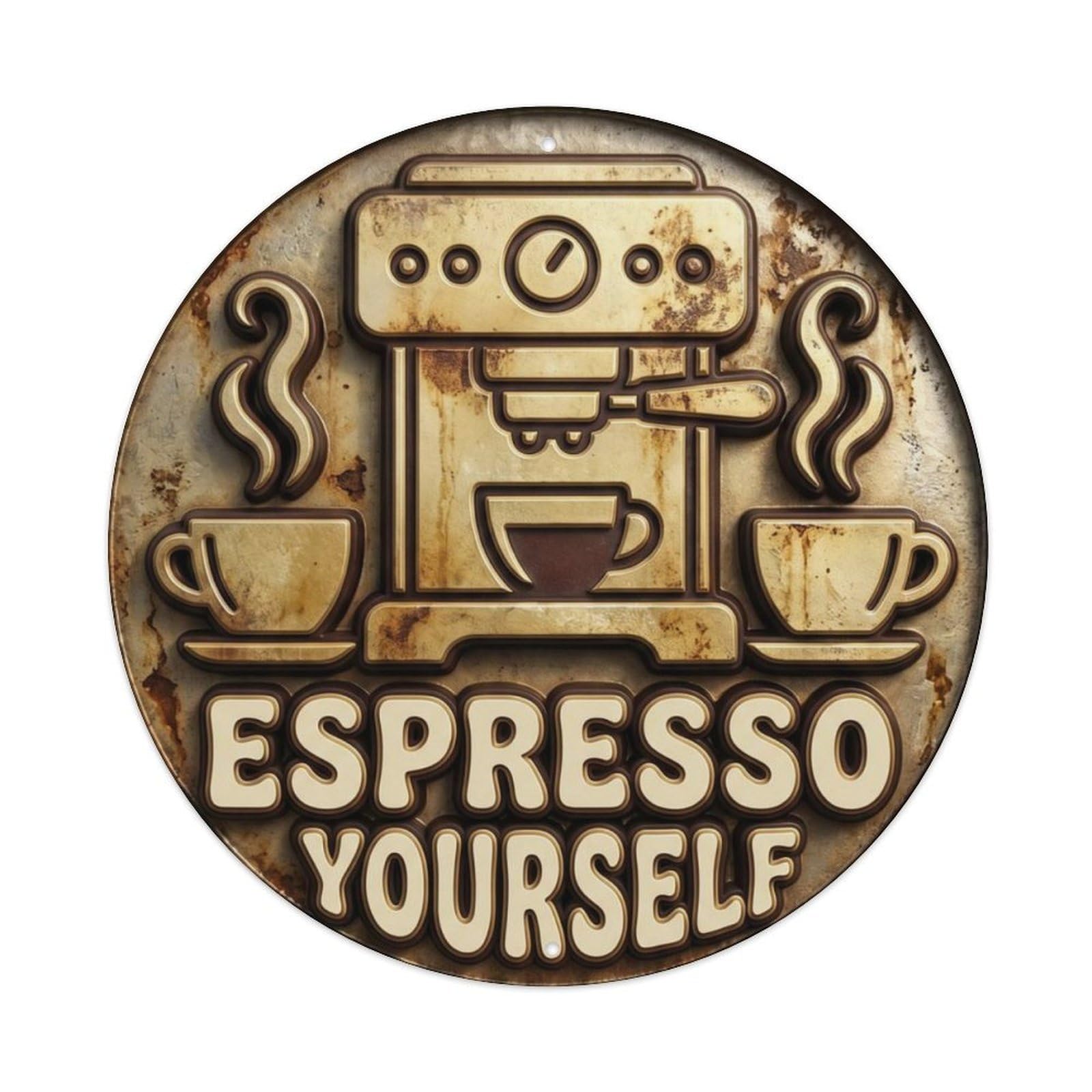Fqcyn Style Espresso Yourself Nostalgic Hanging Display Retro Slogans Metal Tin Sign Plaque Wall Decor For Cafe, Club Bar, Office, Home Garden Round Metal Poster 8X8inch