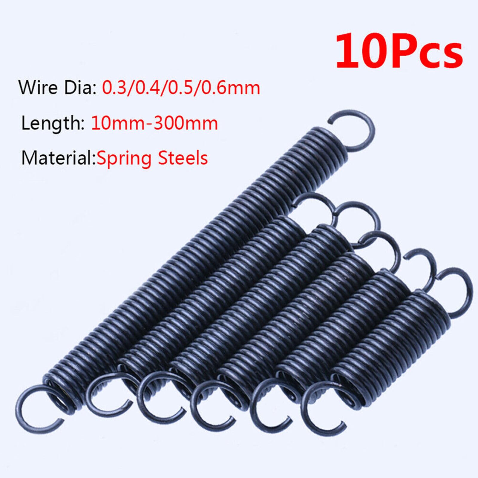 10Pcs Small Extension Spring with Hook Wire Dia 0.3mm-0.6mm OD 3mm-7mm Length 10-300mm (0.5 * 4,Length180mm)