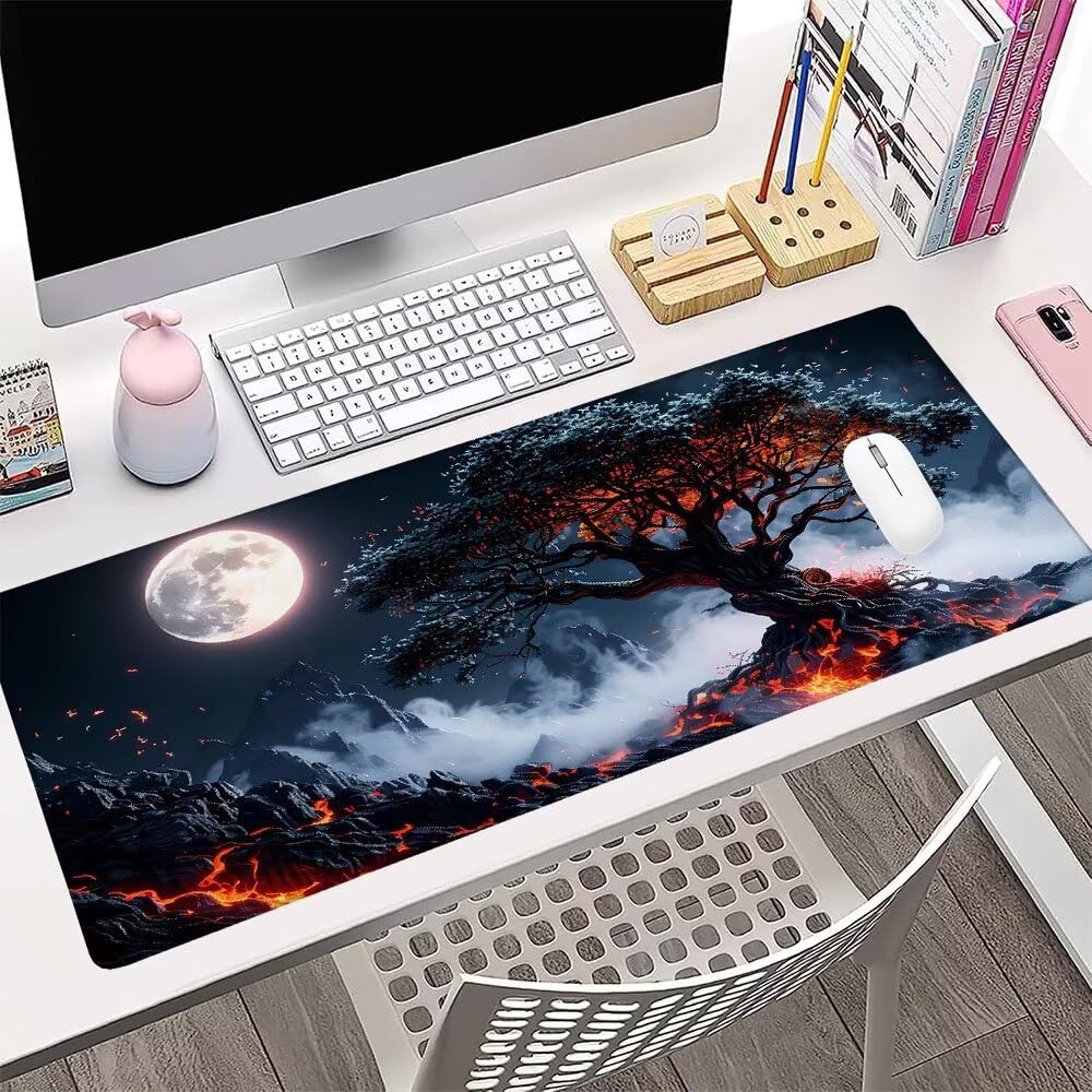 Alfombrilla de Mouse para Juegos, Nero, XXL, Antideslizante, Impermeable, Diseño de Albero, Extendido, Grande, 1400x600x3mm, para PC, Laptop, Ufficio, Famiglia d-458