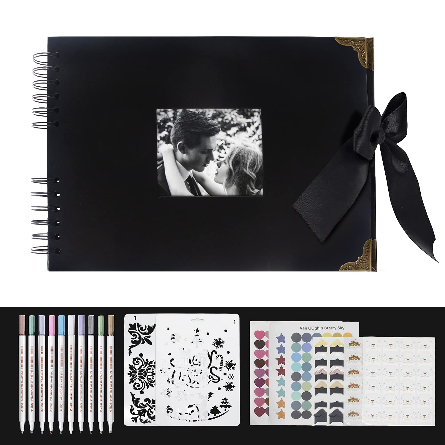 GOONAVI Scrapbook Black Photo Album Craft Paper Book with Mutiple Accessories 80 Pages for Anniversary, Wedding, Graduation, Travelling
