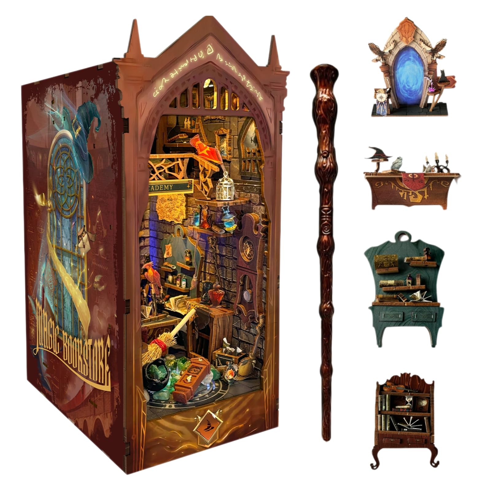 Jiavalis Magic Academy DIY Book Nook Kit 3D Wooden Puzzle for Adults