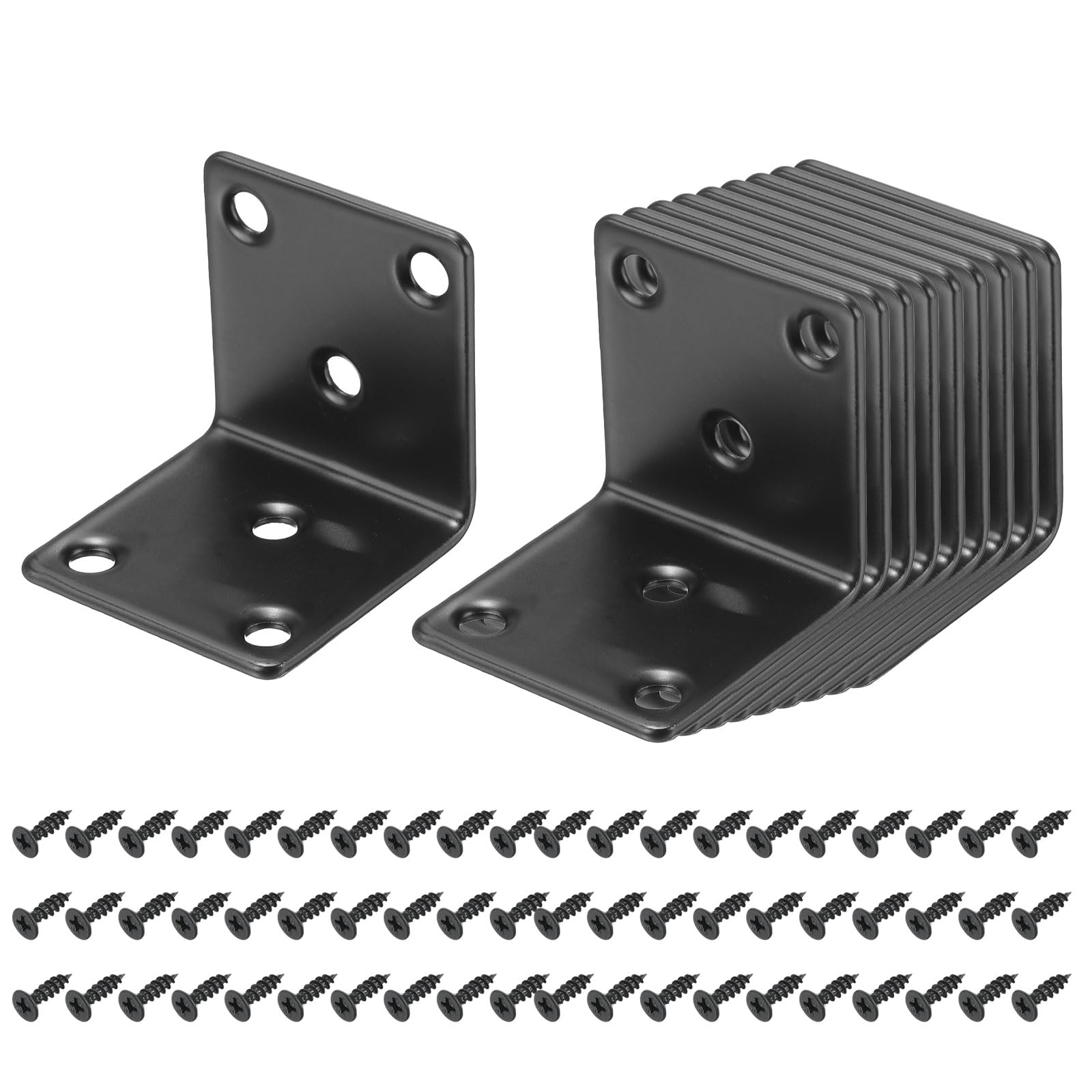 sourcing map Set da 24 staffe angolari in metallo, staffe ad angolo retto con viti per mensole in legno, nero, 4,1 x 4 x 4,1 cm