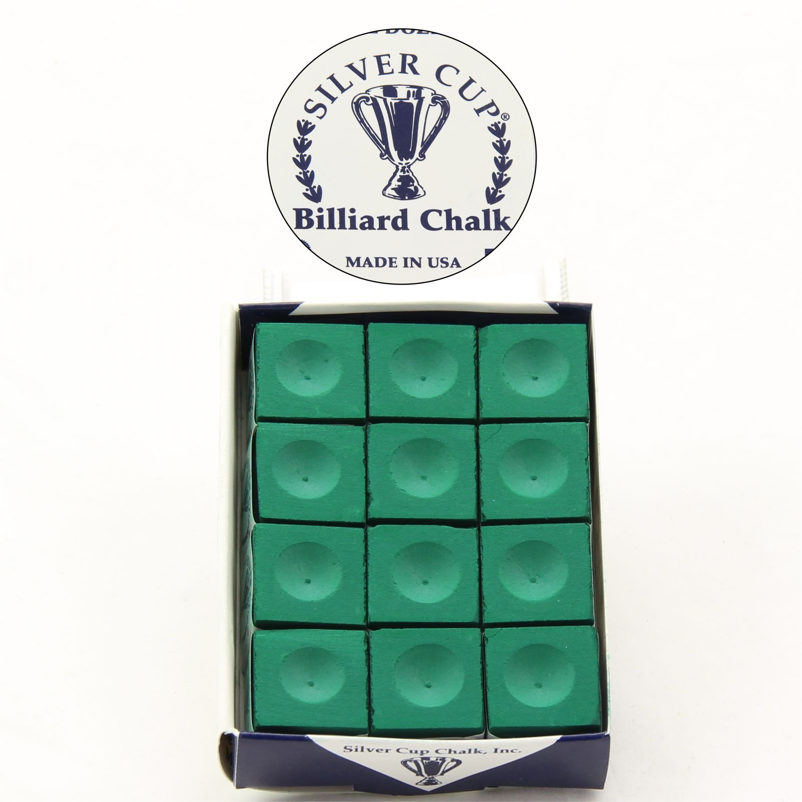12 x SILVER CUP Snooker Pool Chalk - TOURNAMENT GREEN