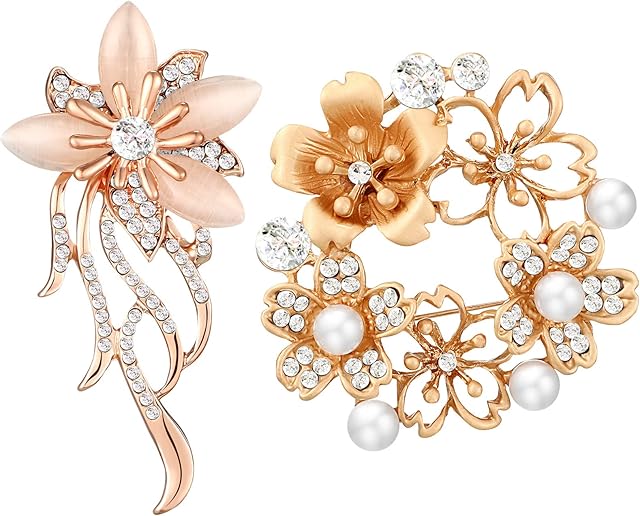 2 Pcs Flower Brooch Pin Created Crystal Brooch Daffodil Round Brooch Floral Brooch Pin for Women Girls Ladies Elegant Vintage Clothing Decoration Christmas Valentine Gift
