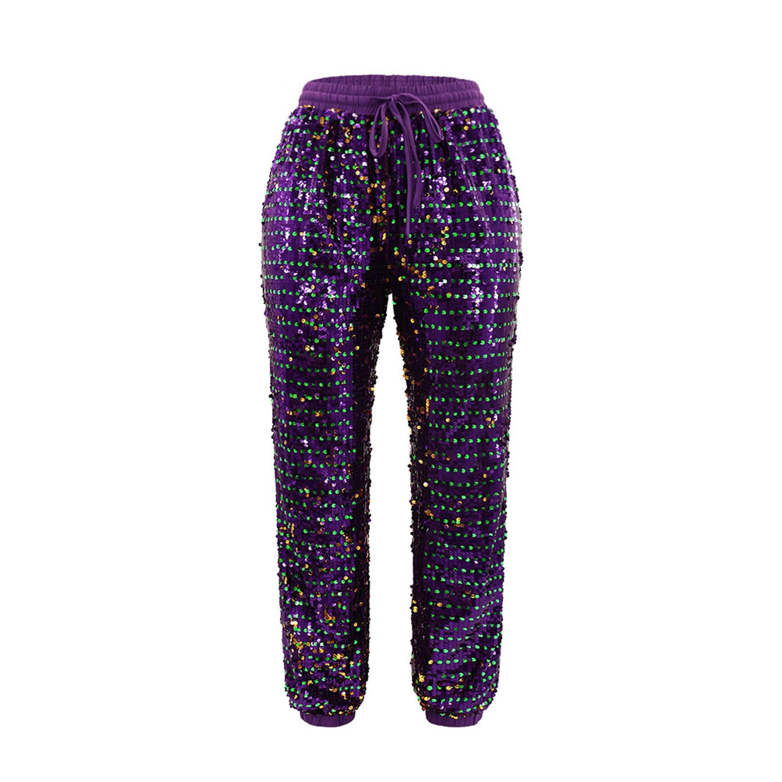 Pantaloni Donna Eleganti Paillettes Pantalone Brillanti Culotte Larghi Casual Elegante Completo Scintillii Zampa Elasticizzati Gamba Brillantini Pantaloncini