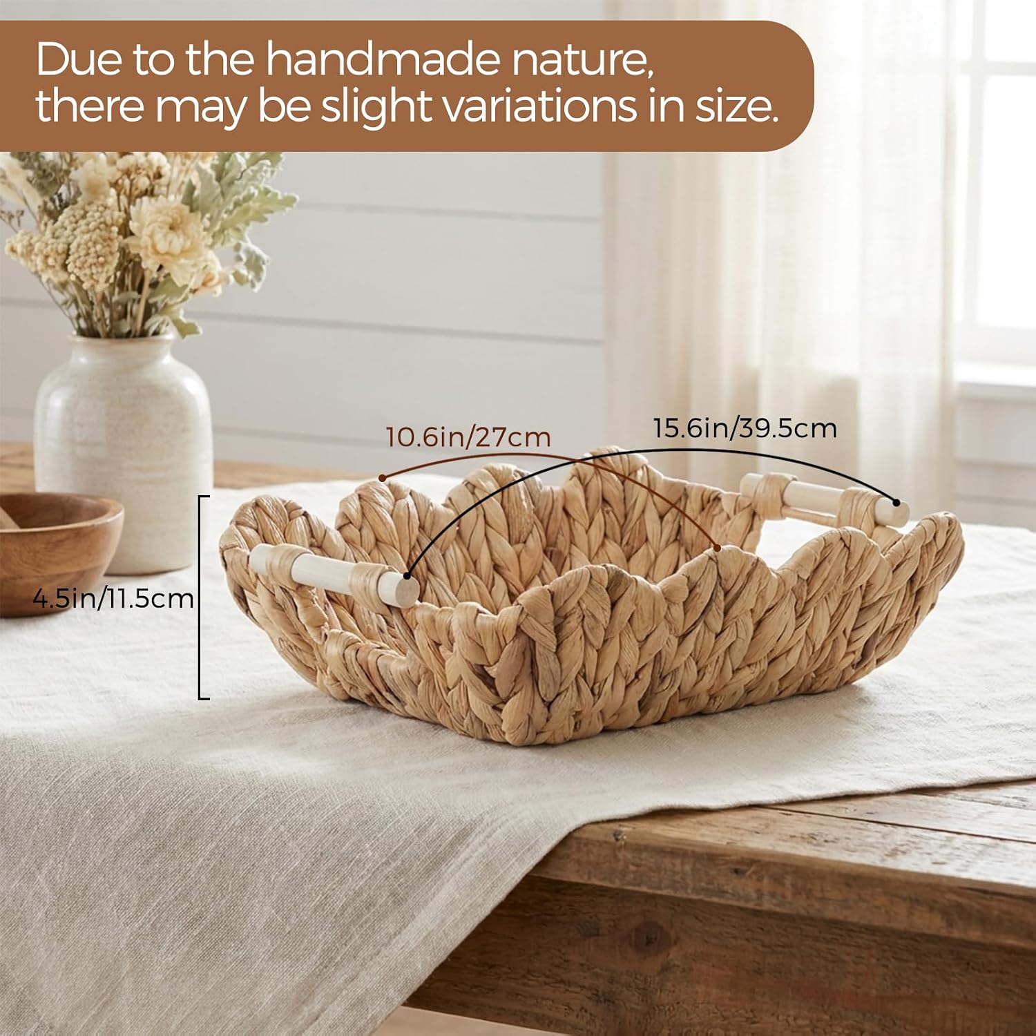 2 PC Wicker Scalloped Gift Baskets,Storage Woven Basket For Organizing | Natural Water Hyacinth Decorative Basket, Empty Gift Baskets Home Décor