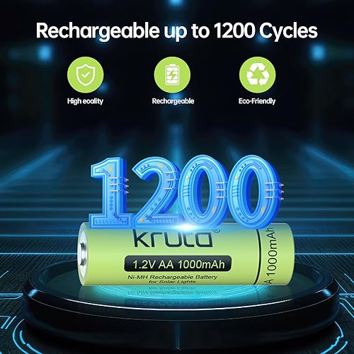 Miniatura 8 de Kruta Batería AA recargable para luces solares al aire libre, paquete de 12 unidades de 1.2 V NiMH 1000 mAh precargada doble A batería solar para