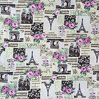 Vista 7 de Sheicon The Yard - Tela con estampado de la Torre Eiffel de París, 60 pulgadas de ancho, diseño de romance francés, vintage, para proyectos