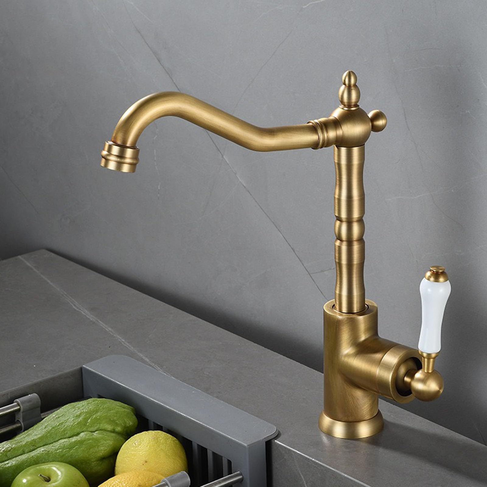 Genérico Grifo Monomando De Estilo Retro, Cromado Y Giratorio 360° | Mezcla De Agua Fría Y Caliente Con Aireación Silenciosa, A Prueba De Salpicaduras Y Fácil De Instalar (Antique)