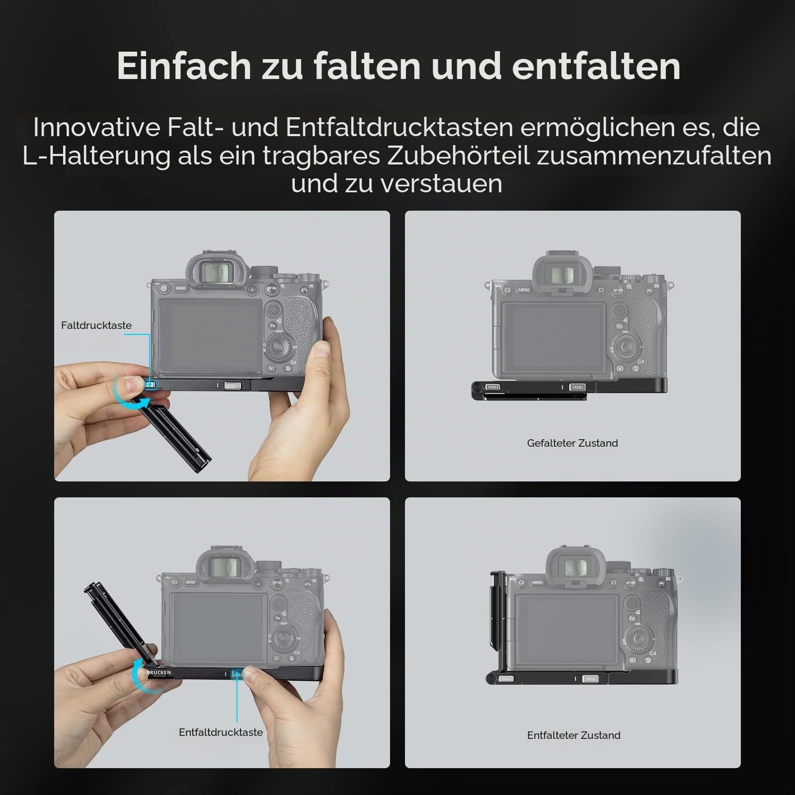 SMALLRIG Faltbare L-Halterung für Sony A7 V/A7R V/A7 IV/A7S III, L-Bracket Faltbare Seitenplatte für Arca-Swiss, Unterstützt den Schnellen Wechsel Zwischen Horizontaler und Vertikaler Aufnahme - 3984