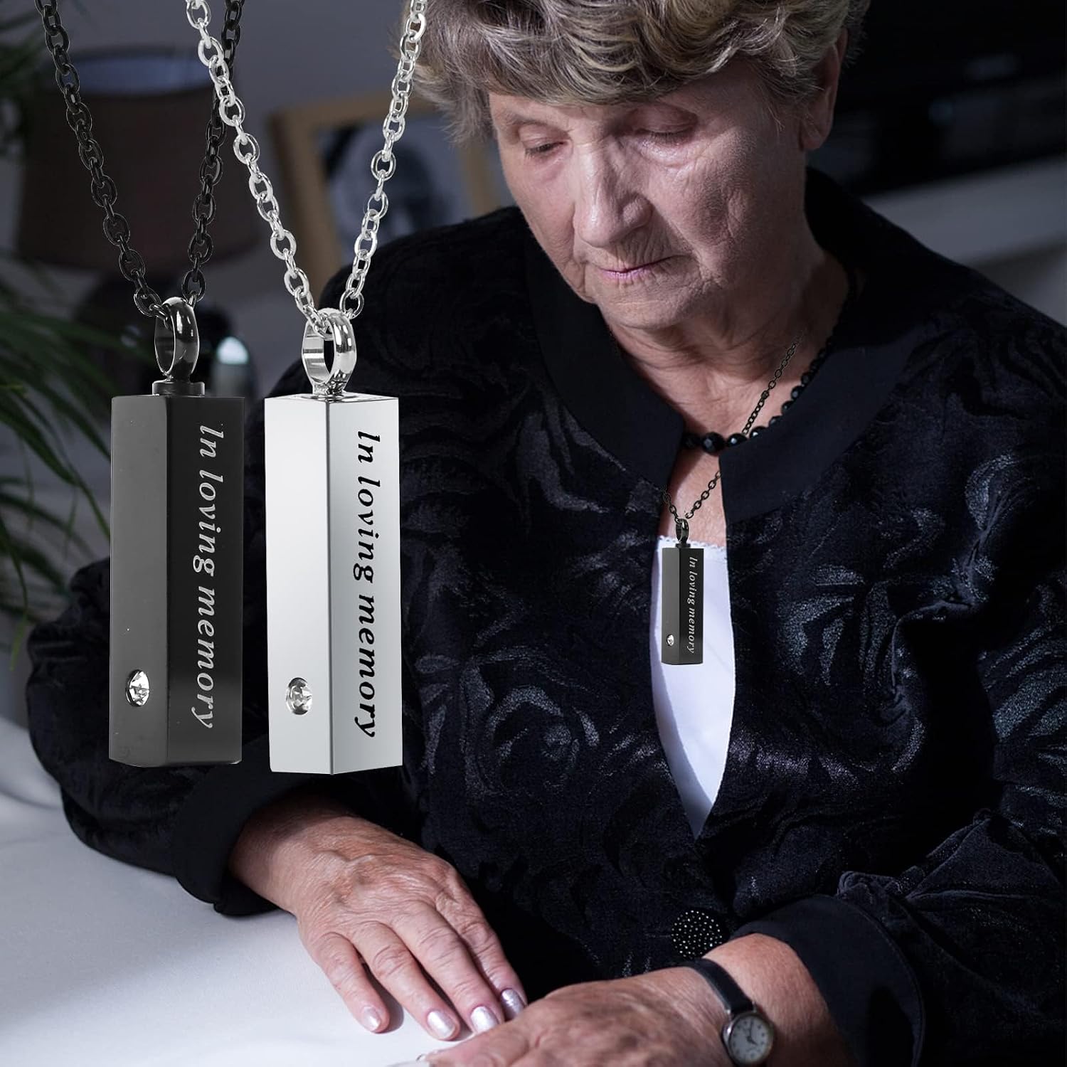 8 Pcs Urn Necklace For Ashes Urn Necklace Stainless Steel Cremation Jewelry For Women Men Cylinder Memorial Necklaces Keepsake Pendant With Funnel(Silver,Black)