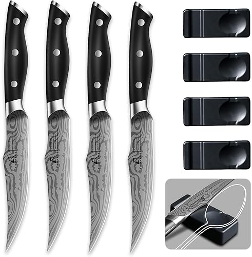 CoquusAid Cuchillos para carne, juego de 4 cuchillos afilados para carne, cuchillos de carne sin dentar, cuchillos japoneses de acero inoxidable de