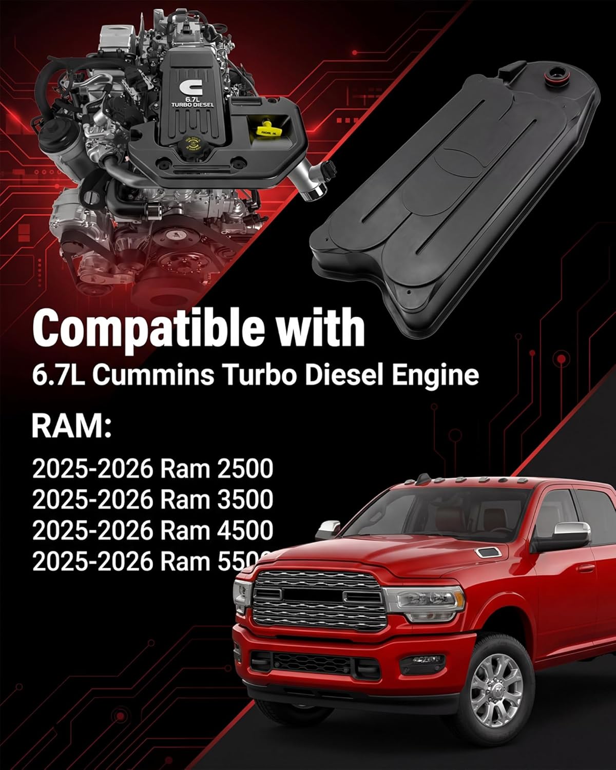 6.7L Cummins Crankcase Ventilation Filter Replaces# CV54004 CV52004 6390498 68677813AA Fits for 2025-2026 Dodge Ram 2500 3500 4500 5500 6.7L Turbo Diesel Engines Crankcase Breather Element CCV Filter
