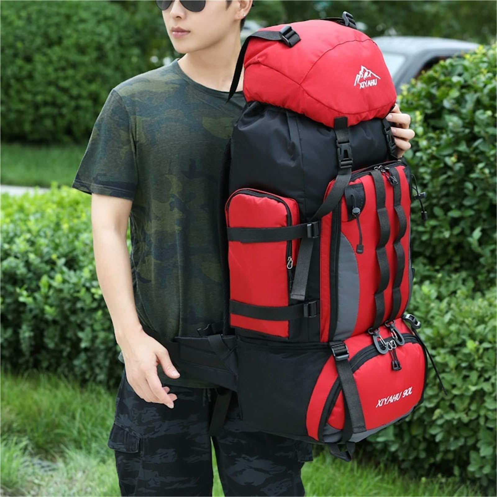 90L piesze wycieczki plecak kempingowy torba trekkingowa plecak o dużej pojemności podróżny sprzęt sportowy na świeżym powietrzu dla mężczyzn(Black)