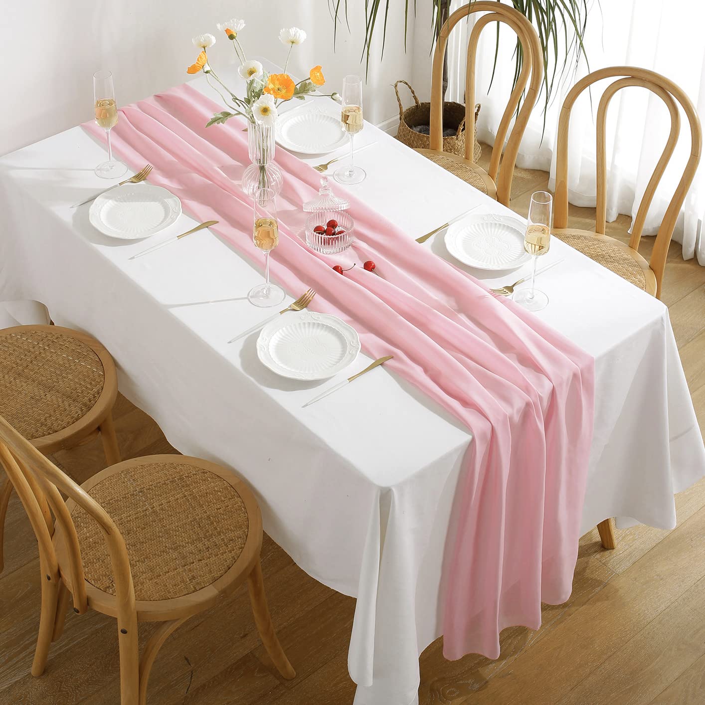 Buy SASTYBALE Blush Pink Chiffon Table Runner 10 Feet Long, Romantic