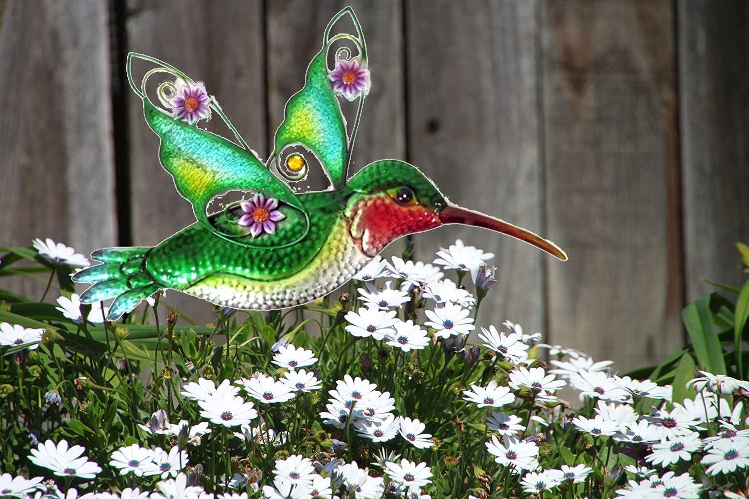 Oak Street Metal and Glass Indoor Outdoor Hummingbird Wall Plaque 22.5 x 13.5 Inch Large Wall Hanging
