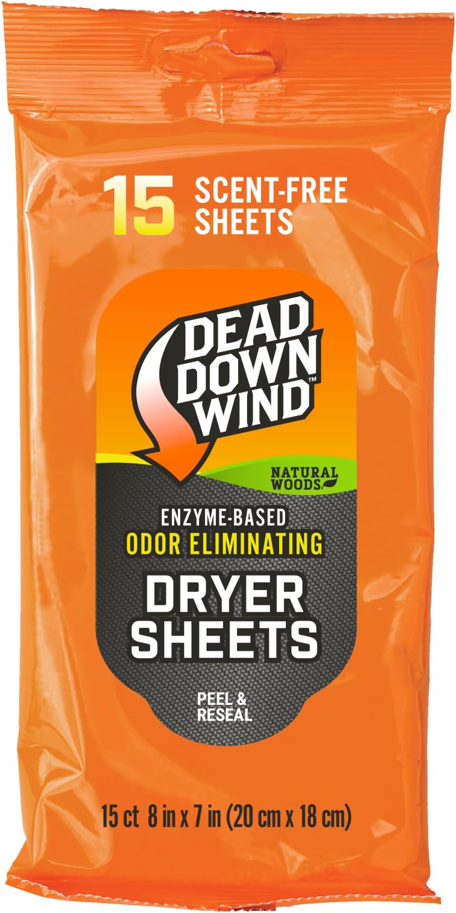 DEAD DOWN WIND Natural Woods Scented Odor Eliminating Dryer Sheets (15Ct) - Hunting Scent Control - Durable Hunting Scent Eliminators - Advanced Hunting Laundry Gear