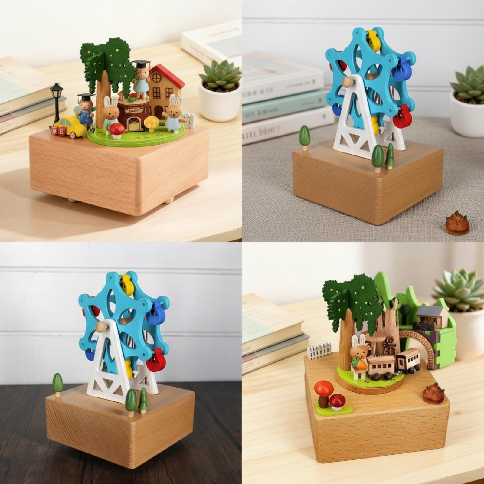 F Fityle Caja de Música Infantil Giratoria Caja Musical Madera Adorno Giratorio Figura en Miniatura de Europea Artesanía Tradicional Adecuada para Escritorio de Noche Estantería, Style to 1