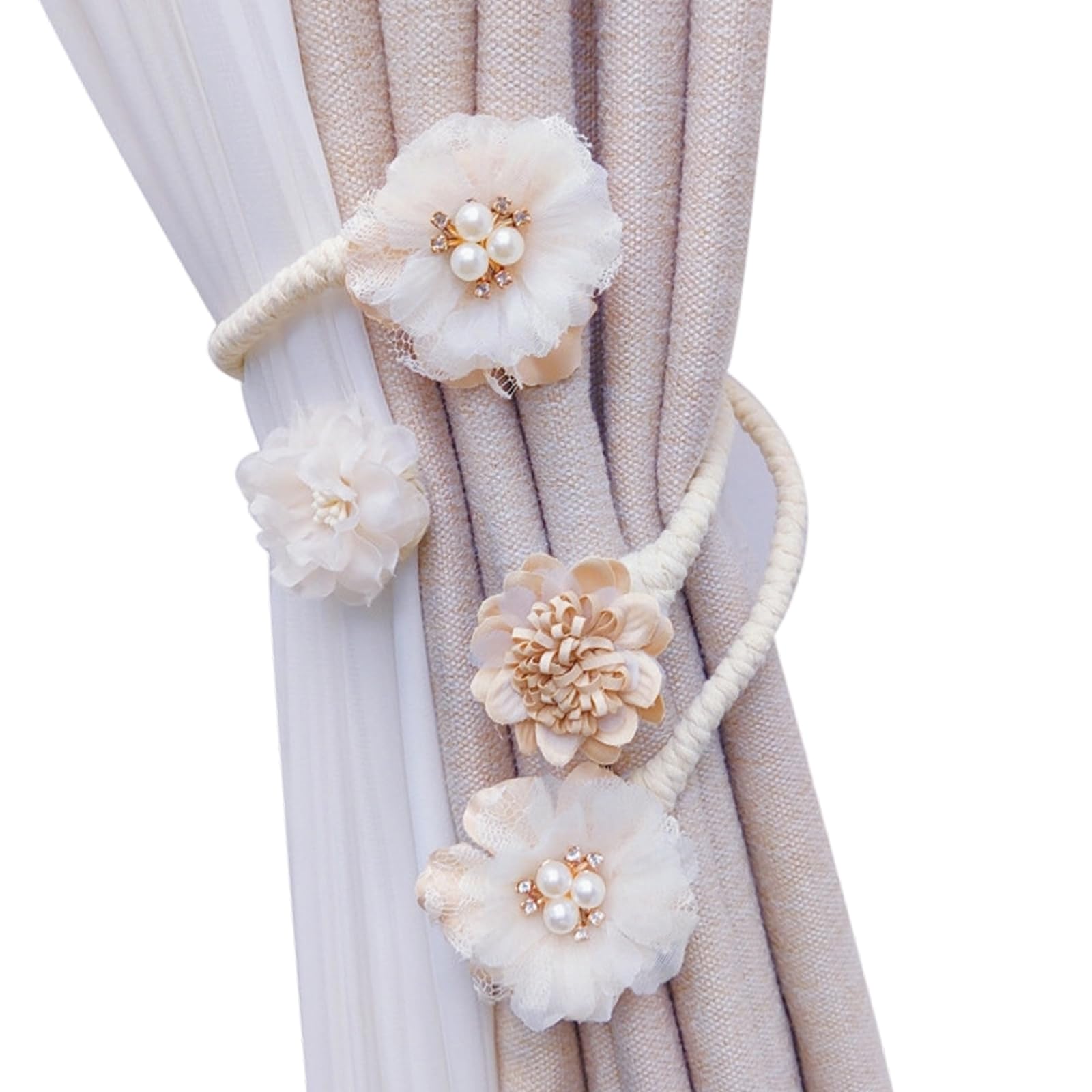 Flexible Artificial Flower Drapery Holdback Buckle with Metal Rope Curtain Tie