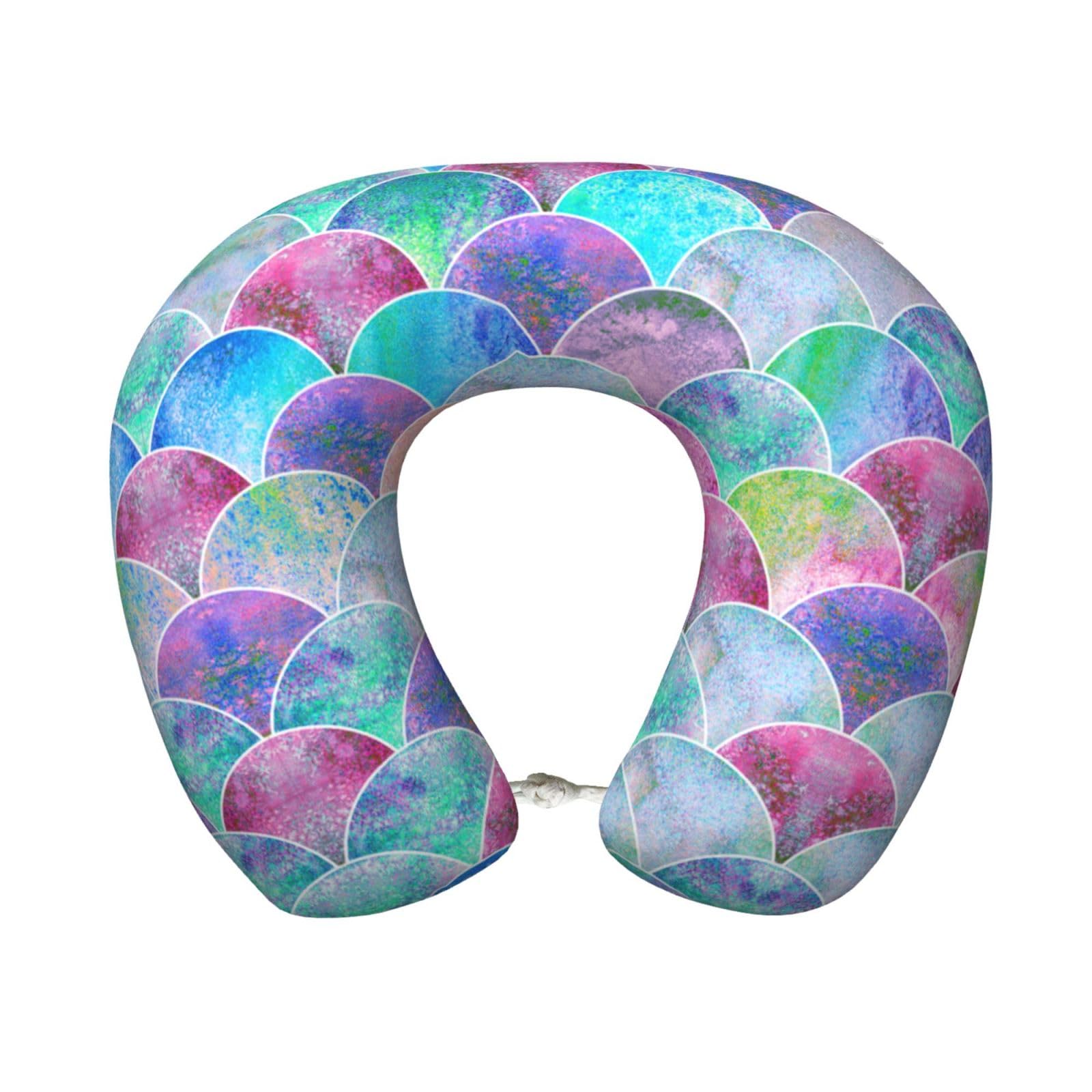 peiyeety Fish Scale Ocean Print Custom U-Shaped Pillow,Memory Foam Cervical Neck Travel Pillow,for Home,Camping,Travelling