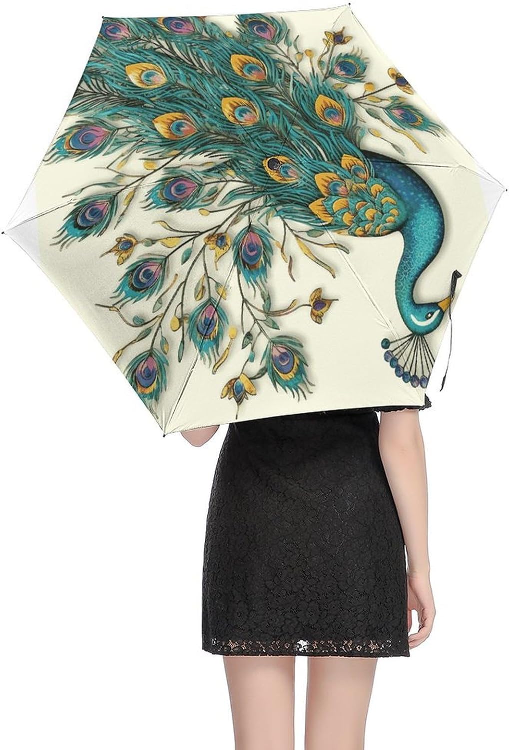 Peacock Pattern Umbrella, Strongest Windproof 5-Fold Travel Umbrellas, Premium Portable Folding Umbrella for Rain & Sun, Compact Umbrellas for Purse Backpack, Outdoor & Gifts