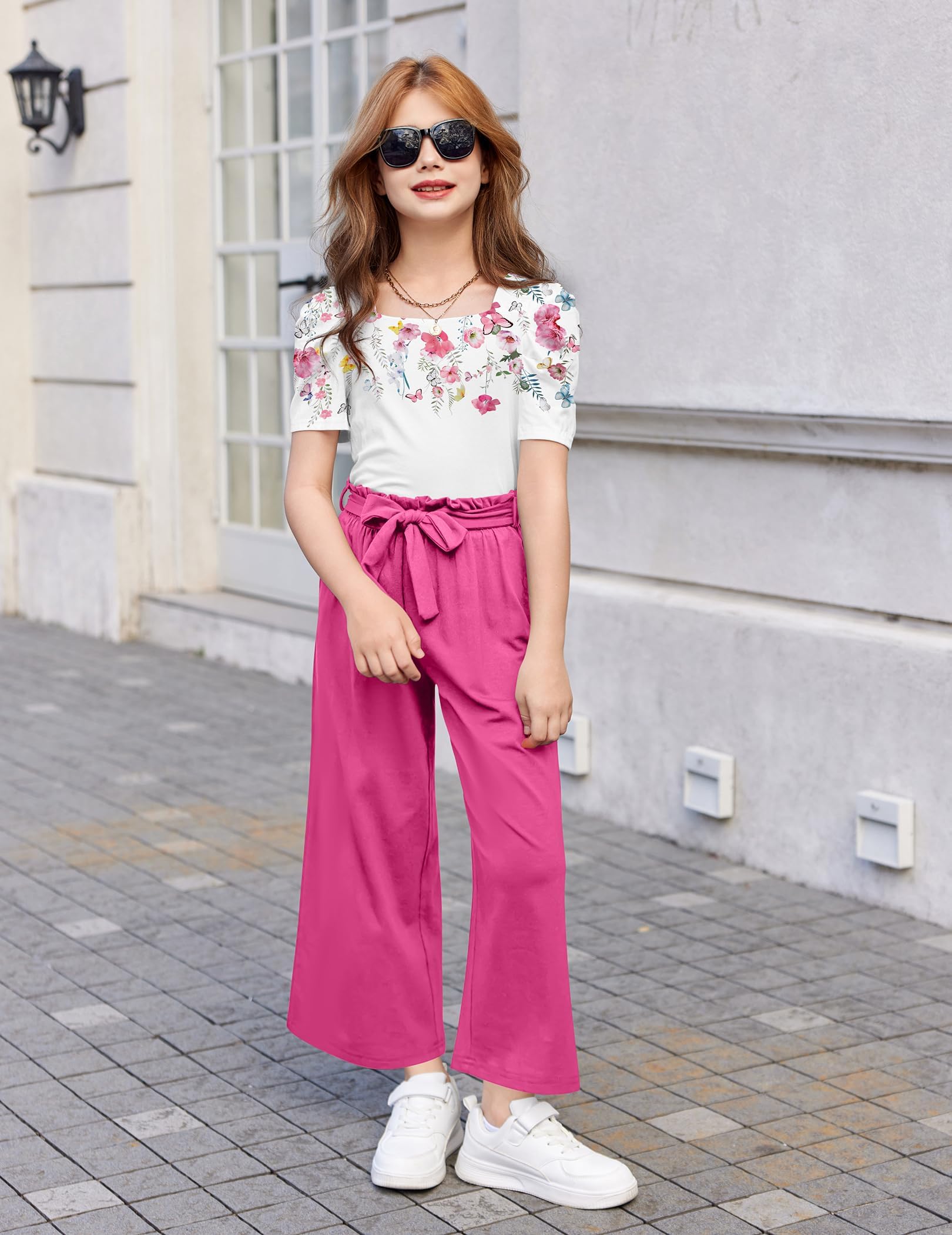 Arshiner Ragazza Set di Abbigliamento Bambina Tshirt con Stampa Pantaloni Set Estate Completi e Coordinati per Ragazze 5-14 anni