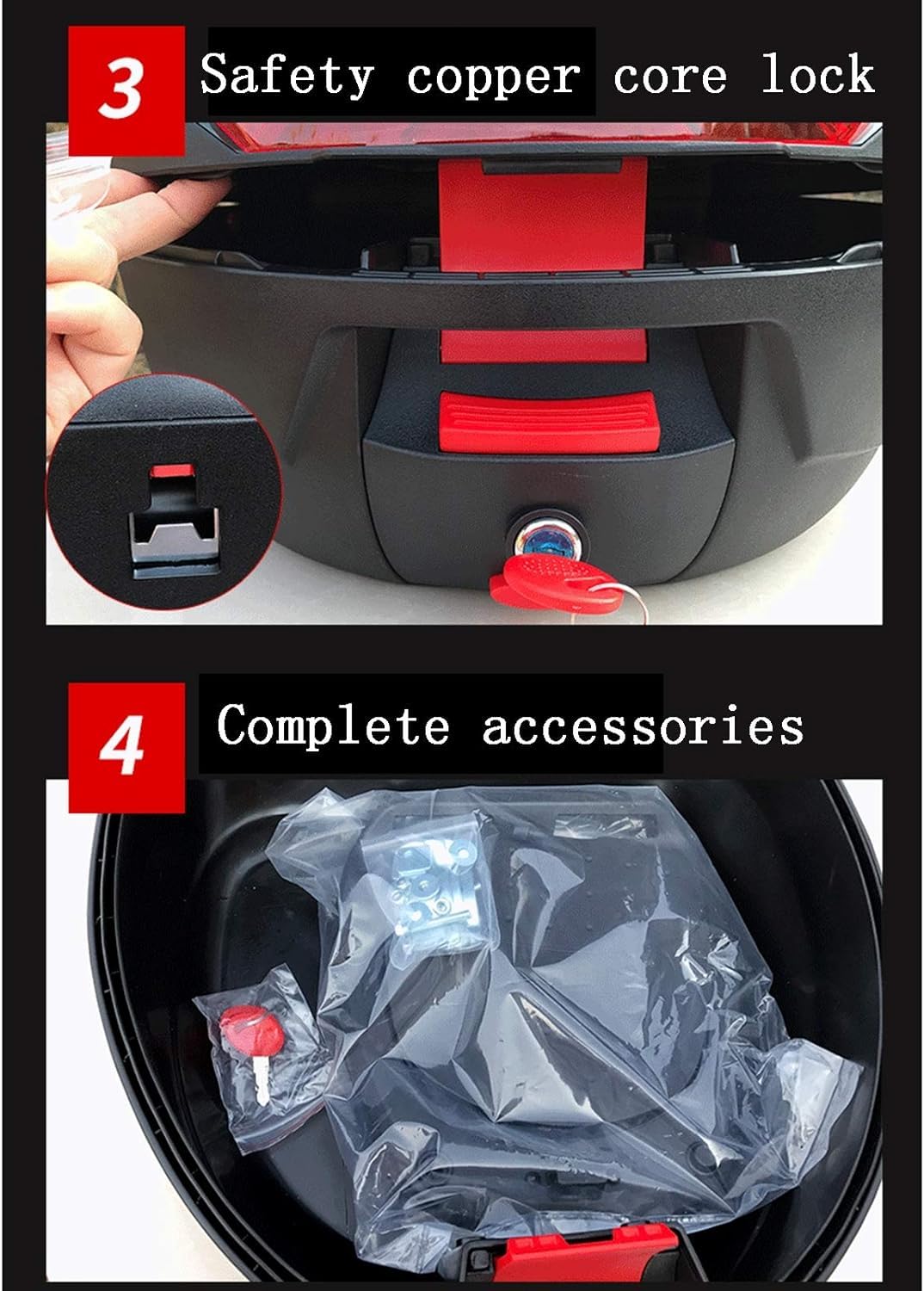 VECNUM Top Case Moto Case Top Case Boîte 35 litres, Top Case Universel, Étui Casque pour Scooter, Moto, Cyclomoteur Quad