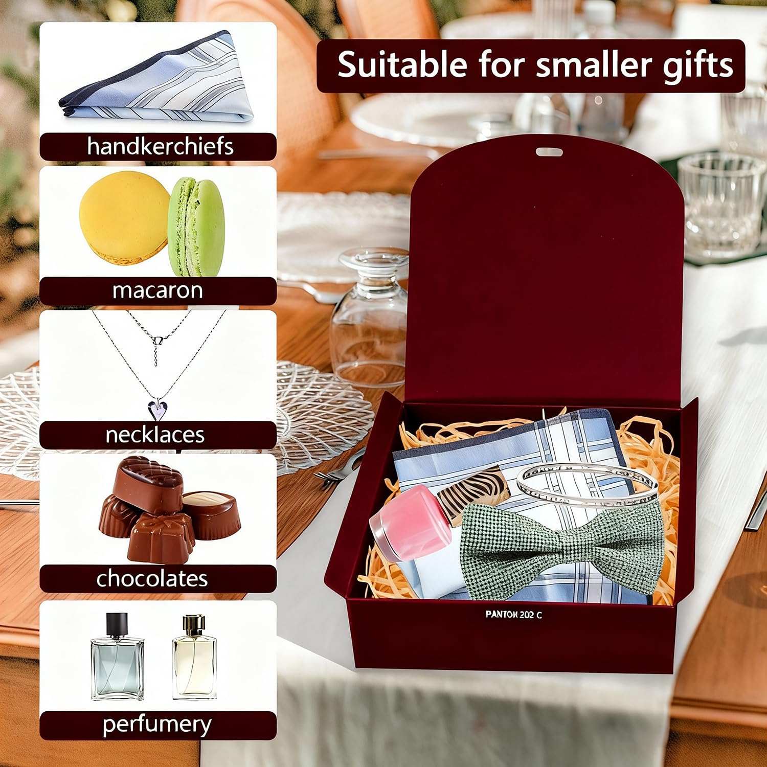 WLUSEAXI Geschenkboxen mit Deckel, 16,5 x 16,5 x 5,1 cm, rote Geschenkboxen für Geschenke, Papierboxen mit Band für Geburtstag, Hochzeit, Party, Schokolade, Süßigkeiten, 10 Stück