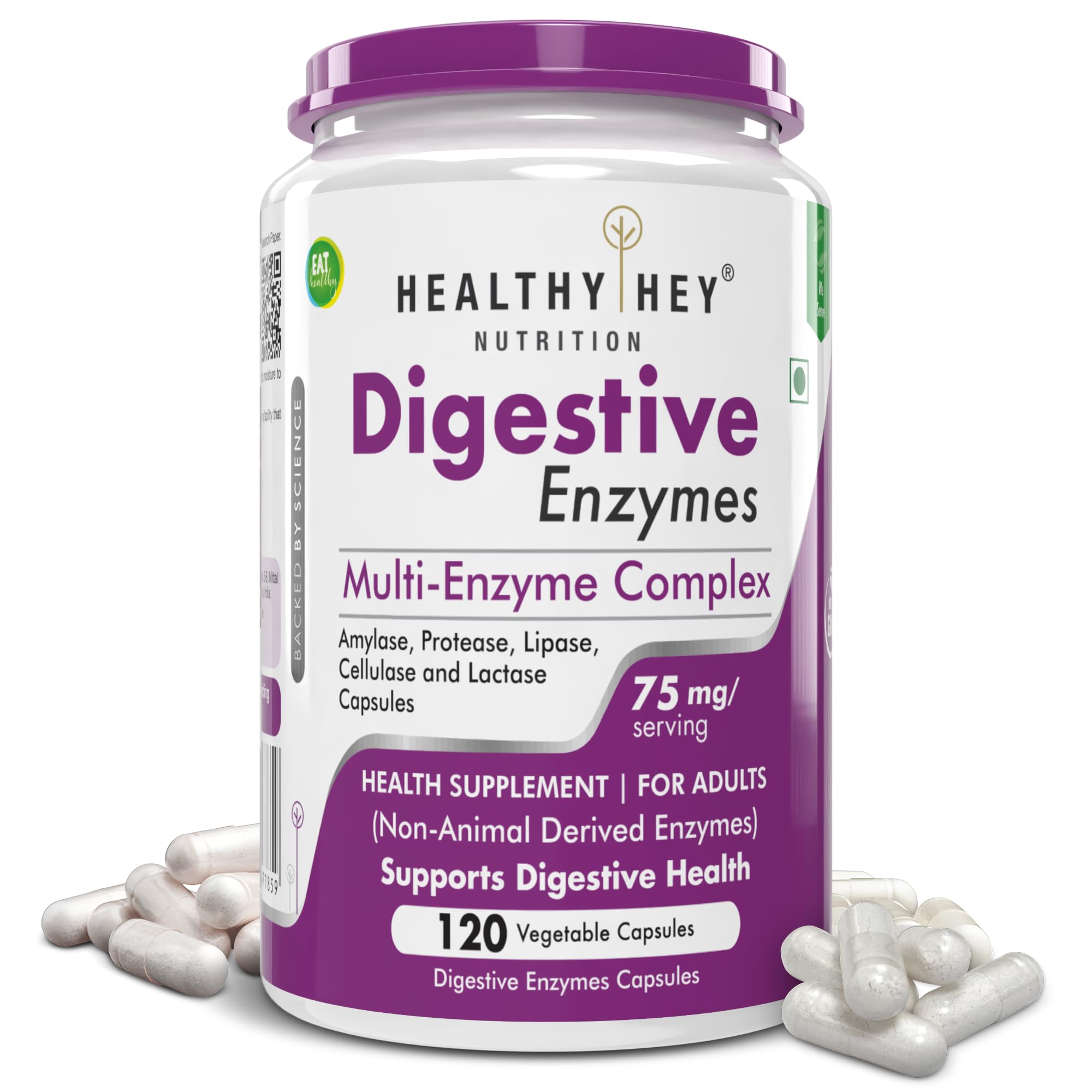 HealthyHey Nutrition Digestive Enzymes Capsules - Amylase, Lipase, Protease, Multi-Enzyme Complex Tablet - 120 Vegetable Capsules
